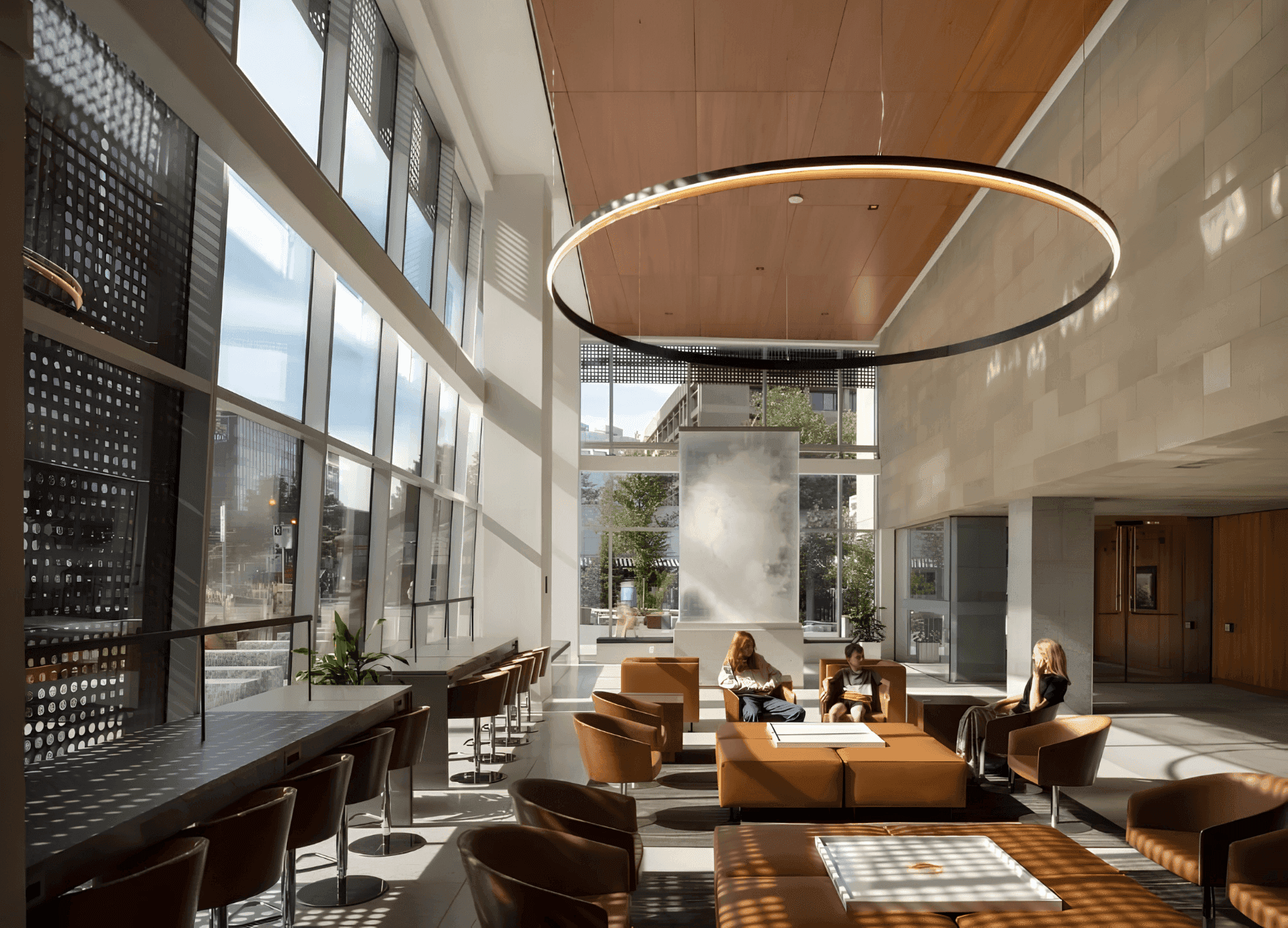 Premium coworking space interior with modern desks and meeting areas